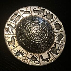 Sterling Silver Zodiac Brooch Pin Niello Astrology Brooch Mexico Pendant Mexican